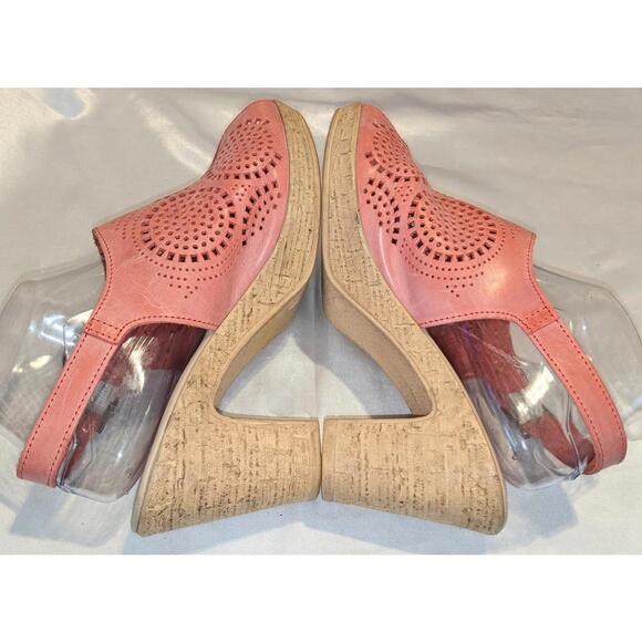 Spring Step Liberty Pink Perforated Leather Slingback Wedge Sandals Sz 40 / 9 US - Picture 5 of 8